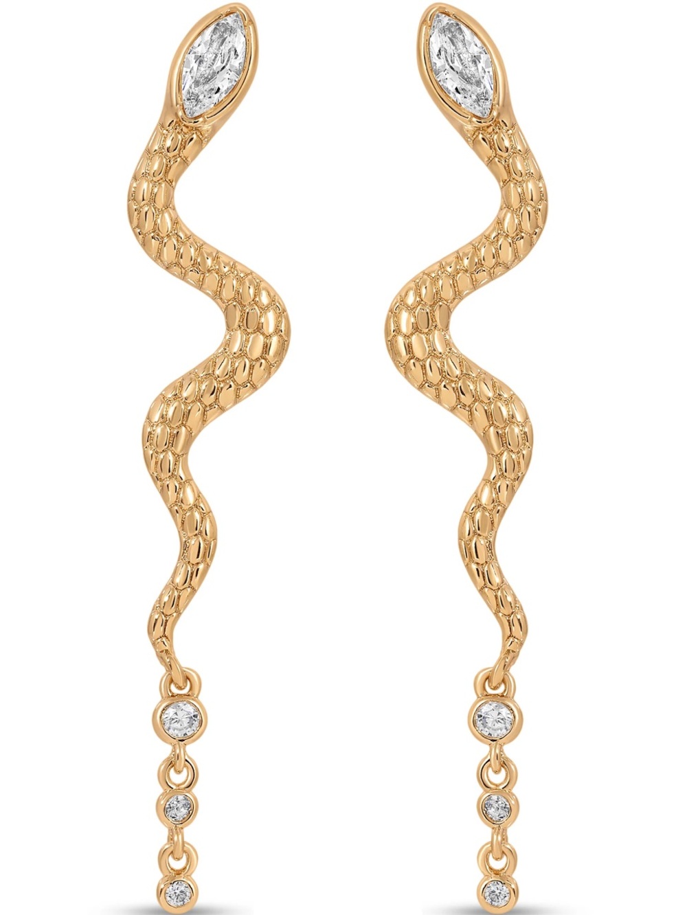 ettika Gold Snake Drop Earrings with Crystal Accents